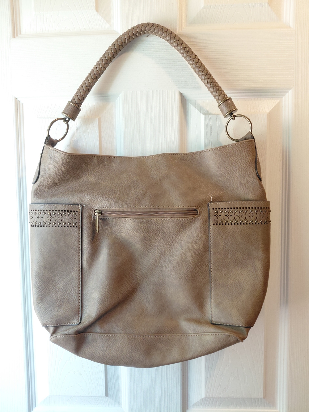 Miztique Taupe Braided-Handle Shoulder/Hobo Bag